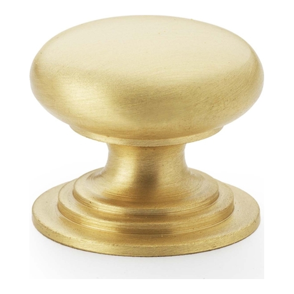 AW825-25-SB • 25mm • Satin Brass • Aleaxander & Wilks Waltz Round Cupboard Knob on Stepped Rose